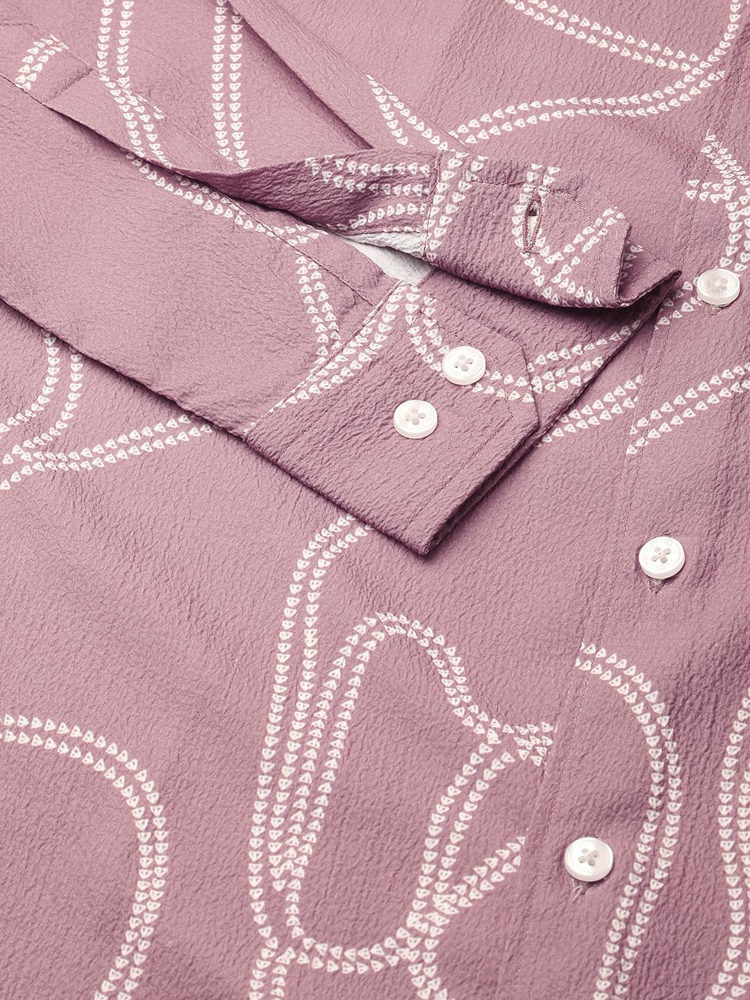 Dark Peach Printed Creased Shirt - Image 3