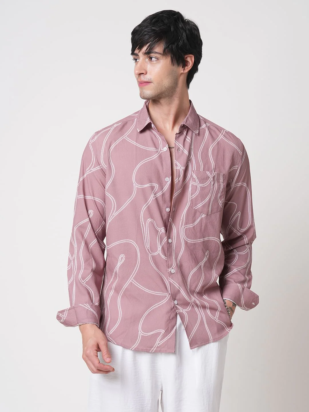 Dark Peach Printed Creased Shirt - Image 4