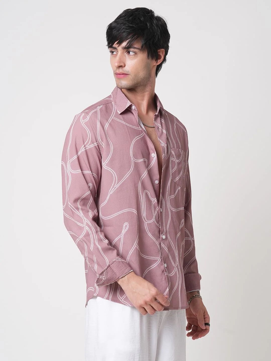 Dark Peach Printed Creased Shirt - Image 6