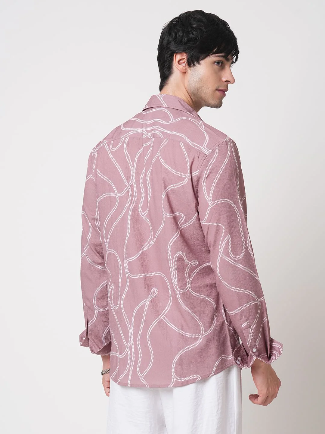 Dark Peach Printed Creased Shirt - Image 7