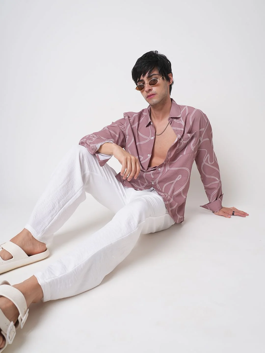 Dark Peach Printed Creased Shirt - Image 8