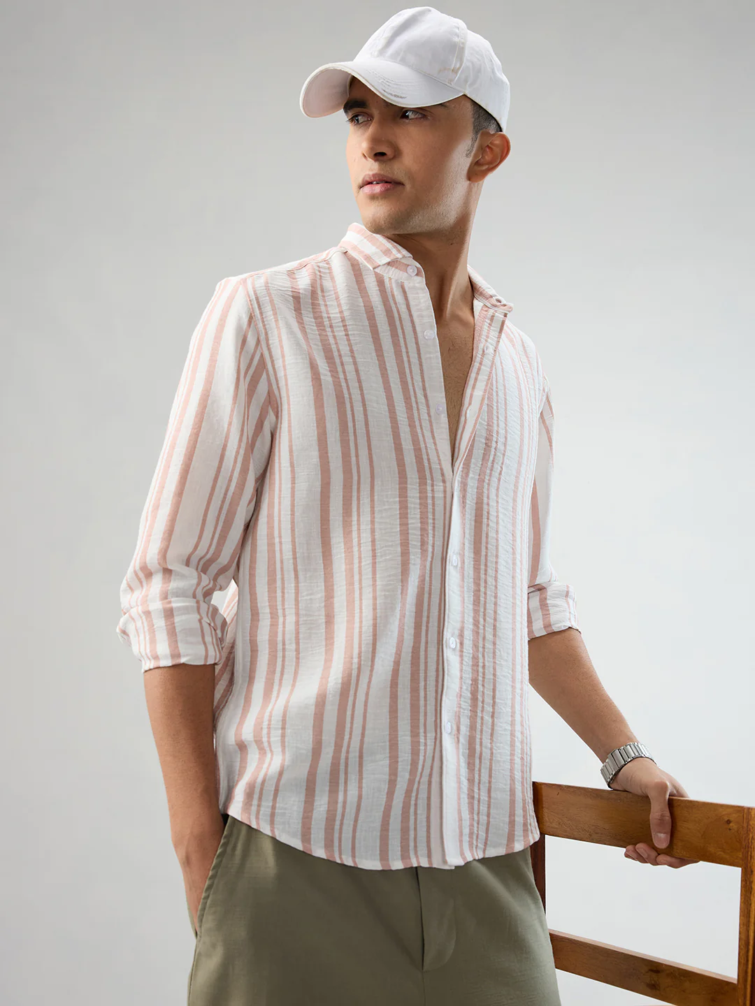 Dark Peach & White Vertical Striped Shirt - Image 2