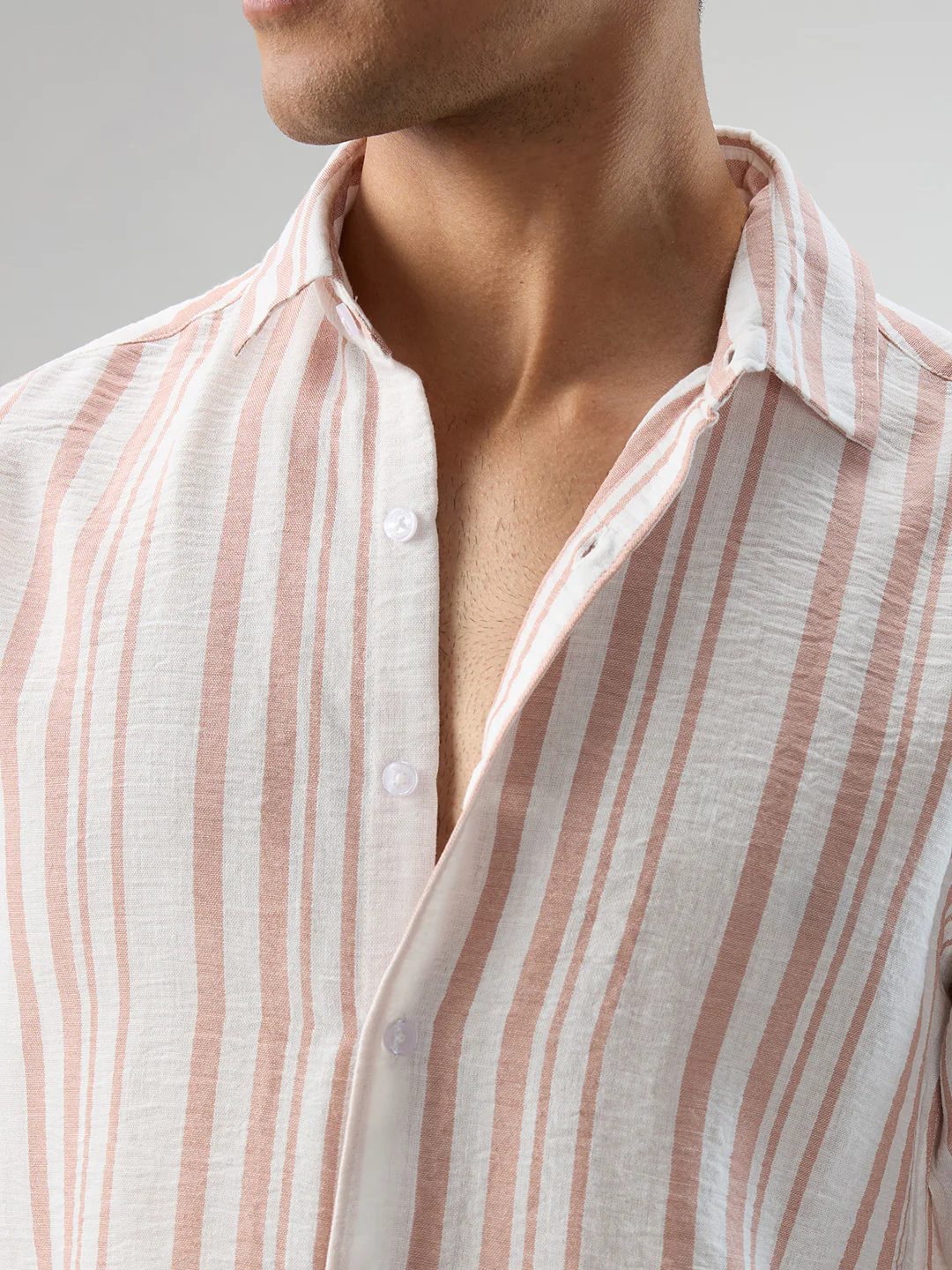 Dark Peach & White Vertical Striped Shirt - Image 3