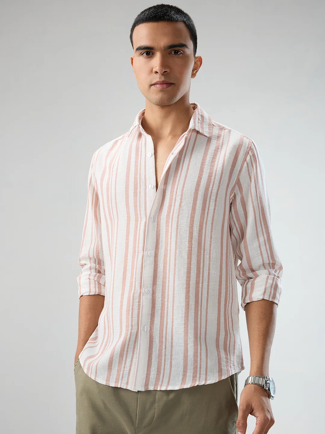 Dark Peach & White Vertical Striped Shirt - Image 4