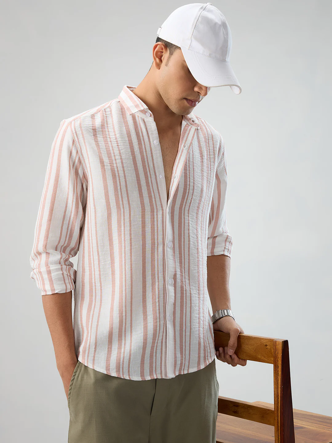 Dark Peach & White Vertical Striped Shirt - Image 5