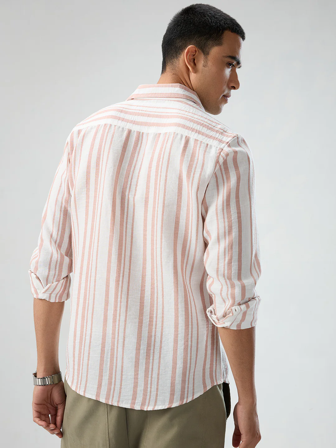 Dark Peach & White Vertical Striped Shirt - Image 6