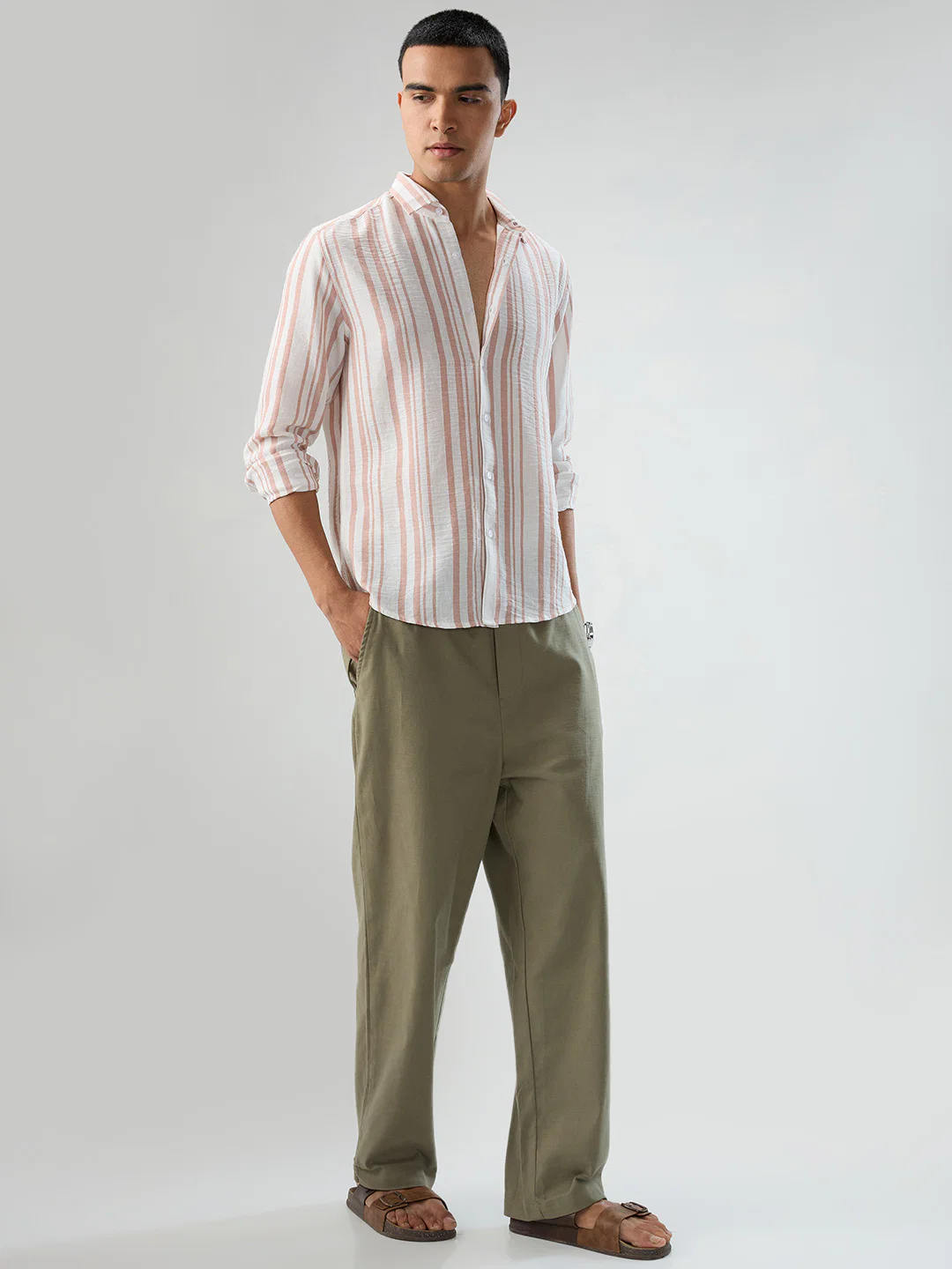 Dark Peach & White Vertical Striped Shirt - Image 7