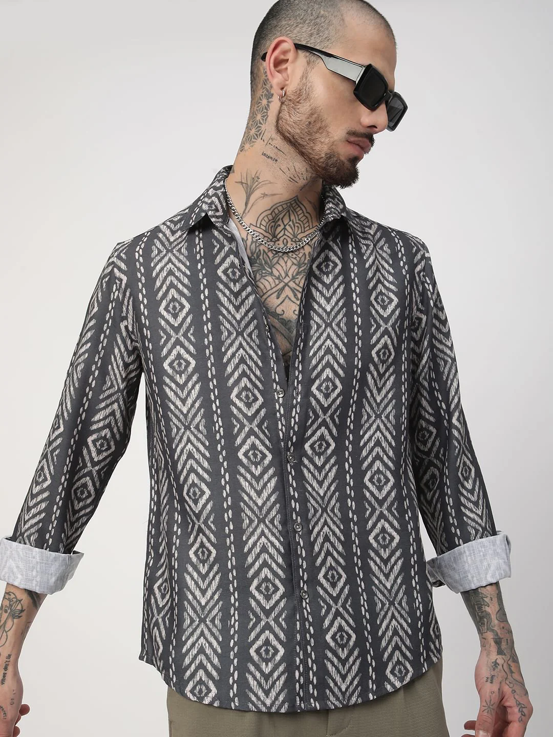 Dark Slate Grey Ikat Printed Shirt - Image 2