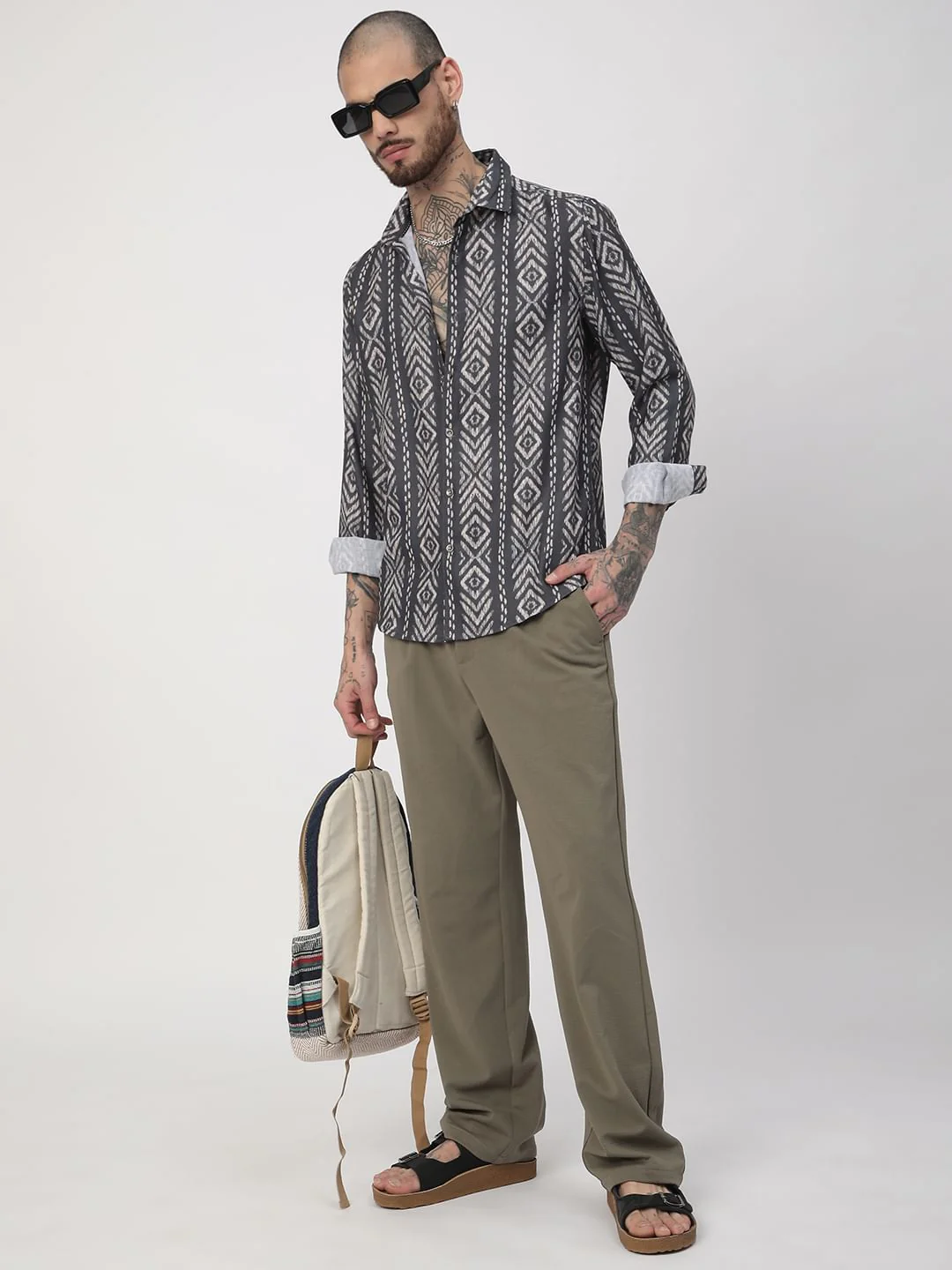 Dark Slate Grey Ikat Printed Shirt - Image 6