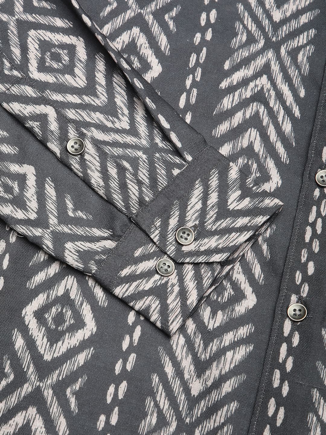 Dark Slate Grey Ikat Printed Shirt - Image 7