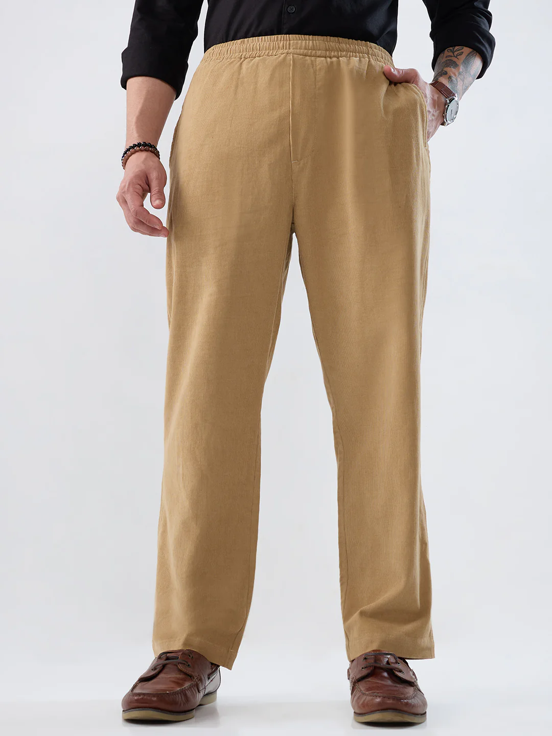 Death Valley Beige Corduroy Tapered Trousers - Image 4