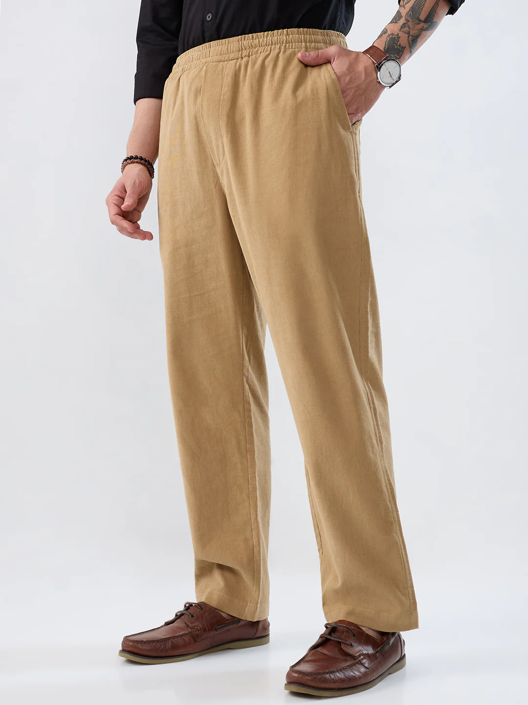 Death Valley Beige Corduroy Tapered Trousers - Image 5