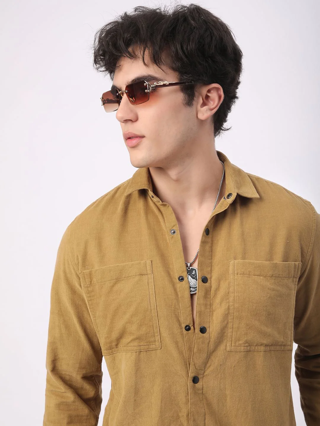 Debonair Khaki Double Pocket Corduroy Overshirt - Image 3