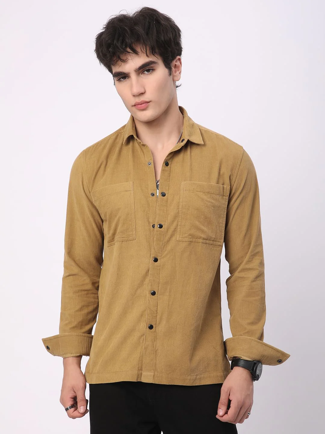 Debonair Khaki Double Pocket Corduroy Overshirt - Image 5