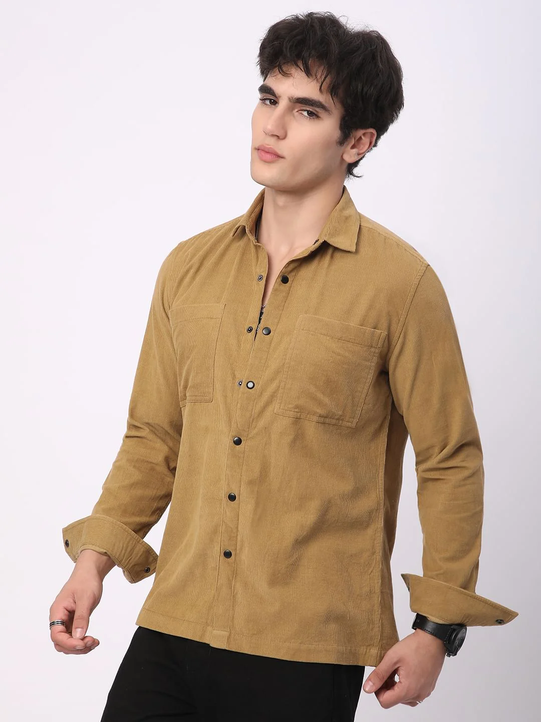 Debonair Khaki Double Pocket Corduroy Overshirt - Image 6
