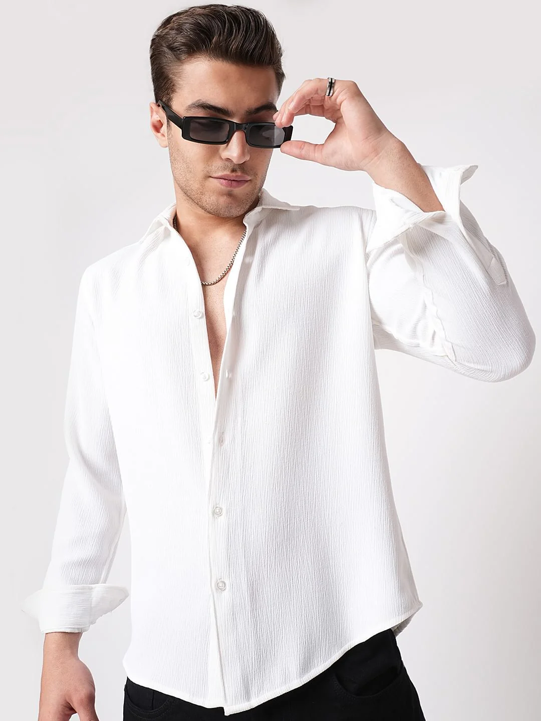 Debonair White Crepe Shirt - Image 4