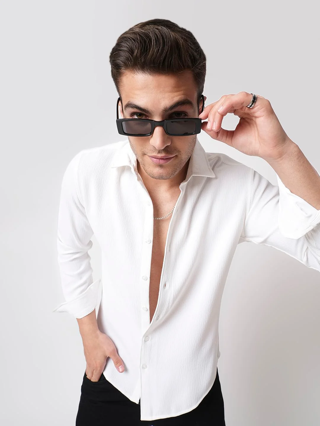 Debonair White Crepe Shirt - Image 5