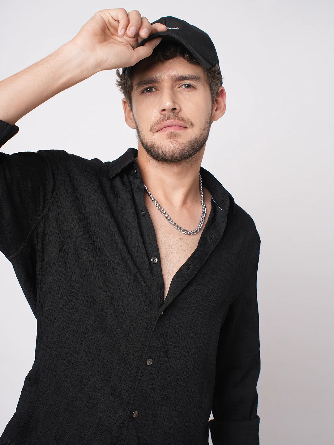 Deep Black Crinkled Textured Shirt - Image 2
