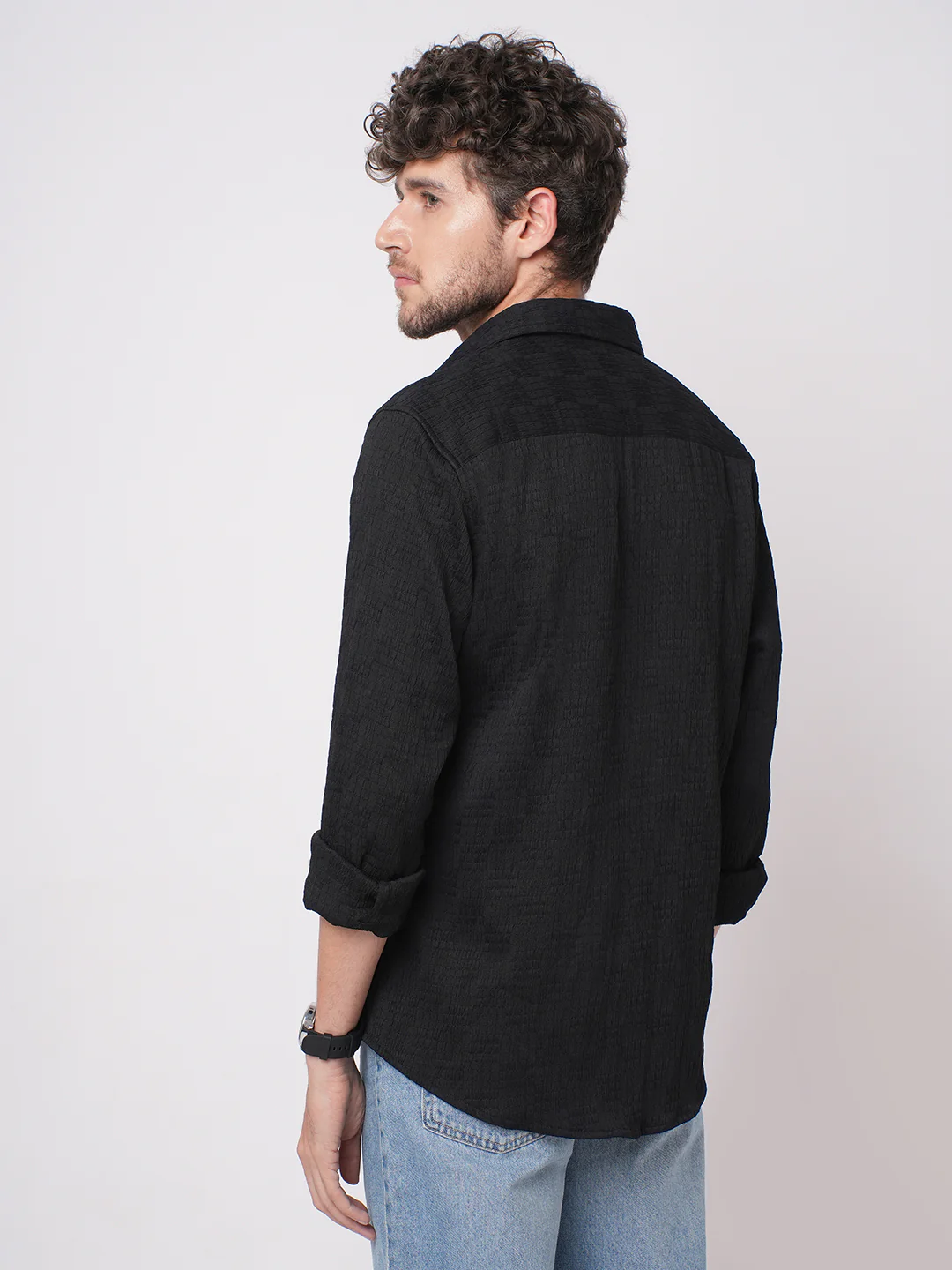 Deep Black Crinkled Textured Shirt - Image 6