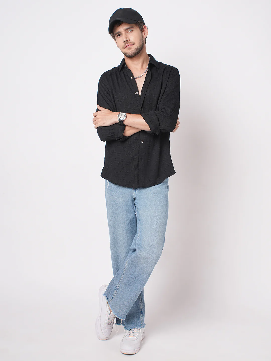 Deep Black Crinkled Textured Shirt - Image 7