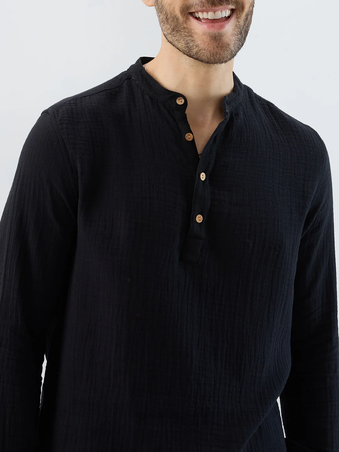 Deep Black Double Cloth Kurta - Image 3