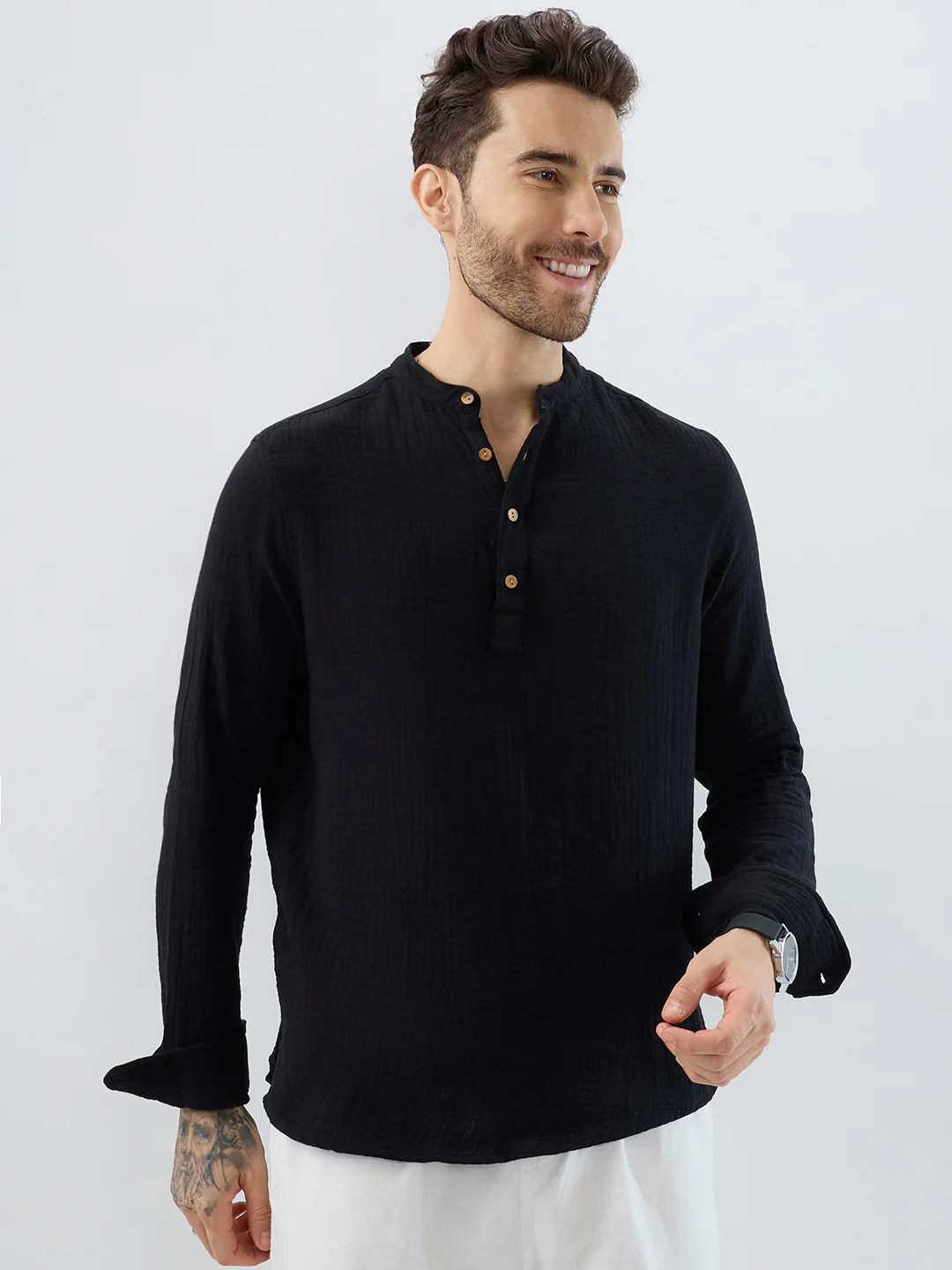 Deep Black Double Cloth Kurta - Image 5