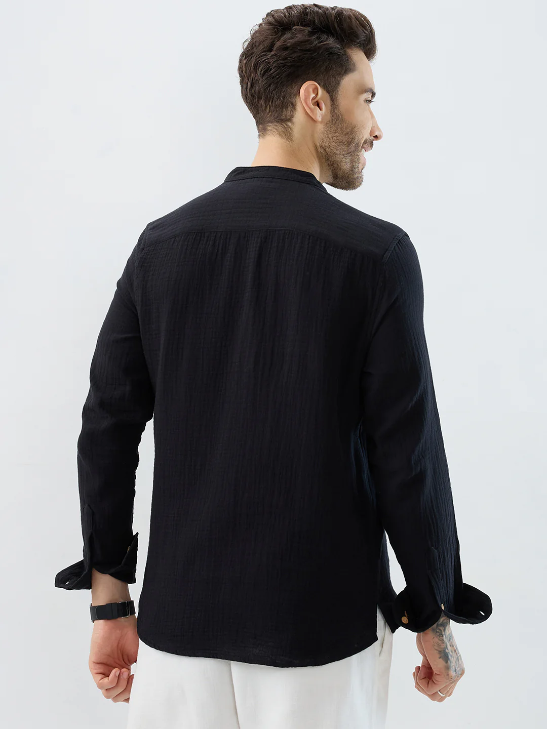 Deep Black Double Cloth Kurta - Image 7