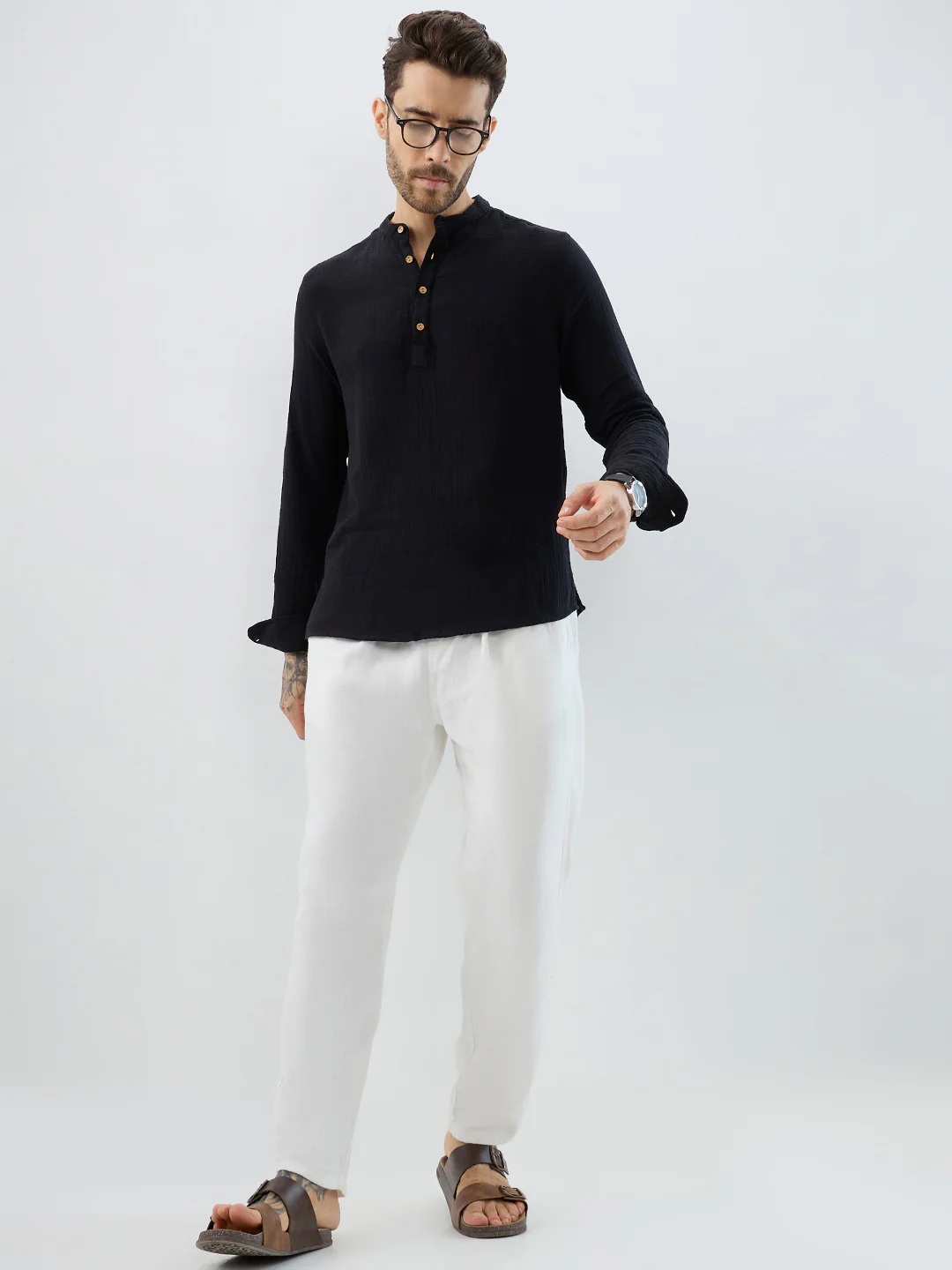 Deep Black Double Cloth Kurta - Image 8