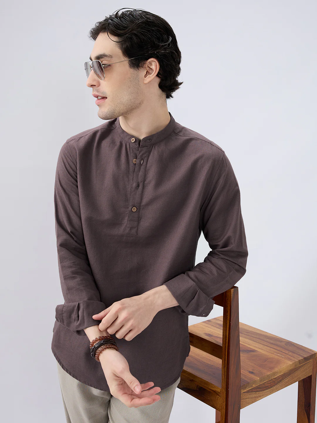 Deep Brown Everyday Linen Kurta - Image 2
