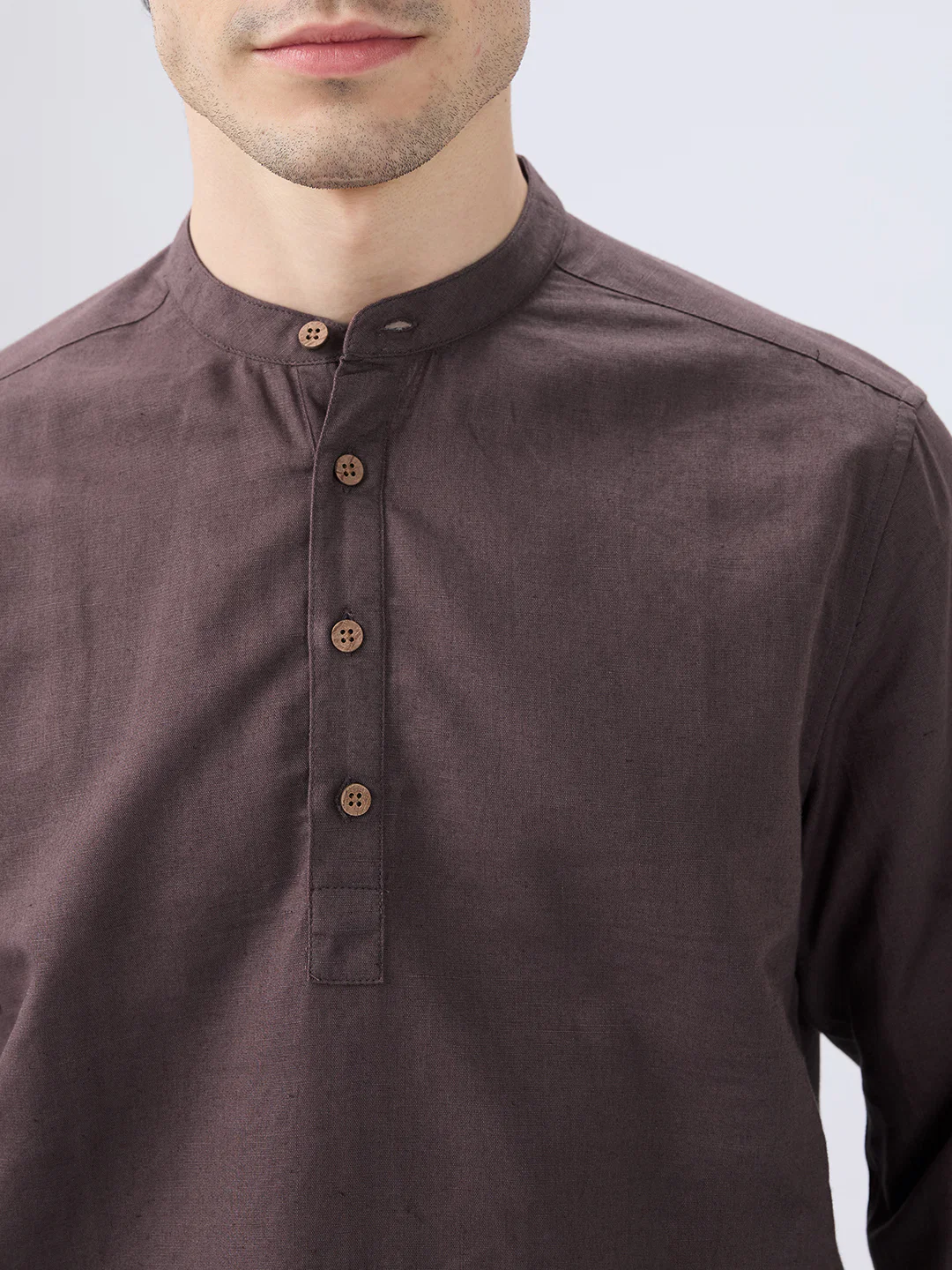 Deep Brown Everyday Linen Kurta - Image 3
