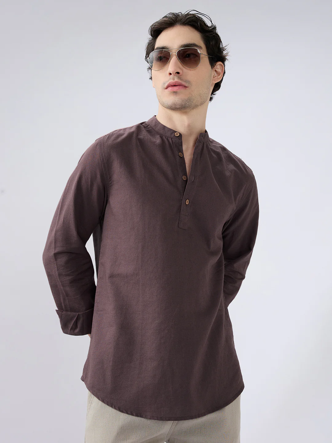 Deep Brown Everyday Linen Kurta - Image 4