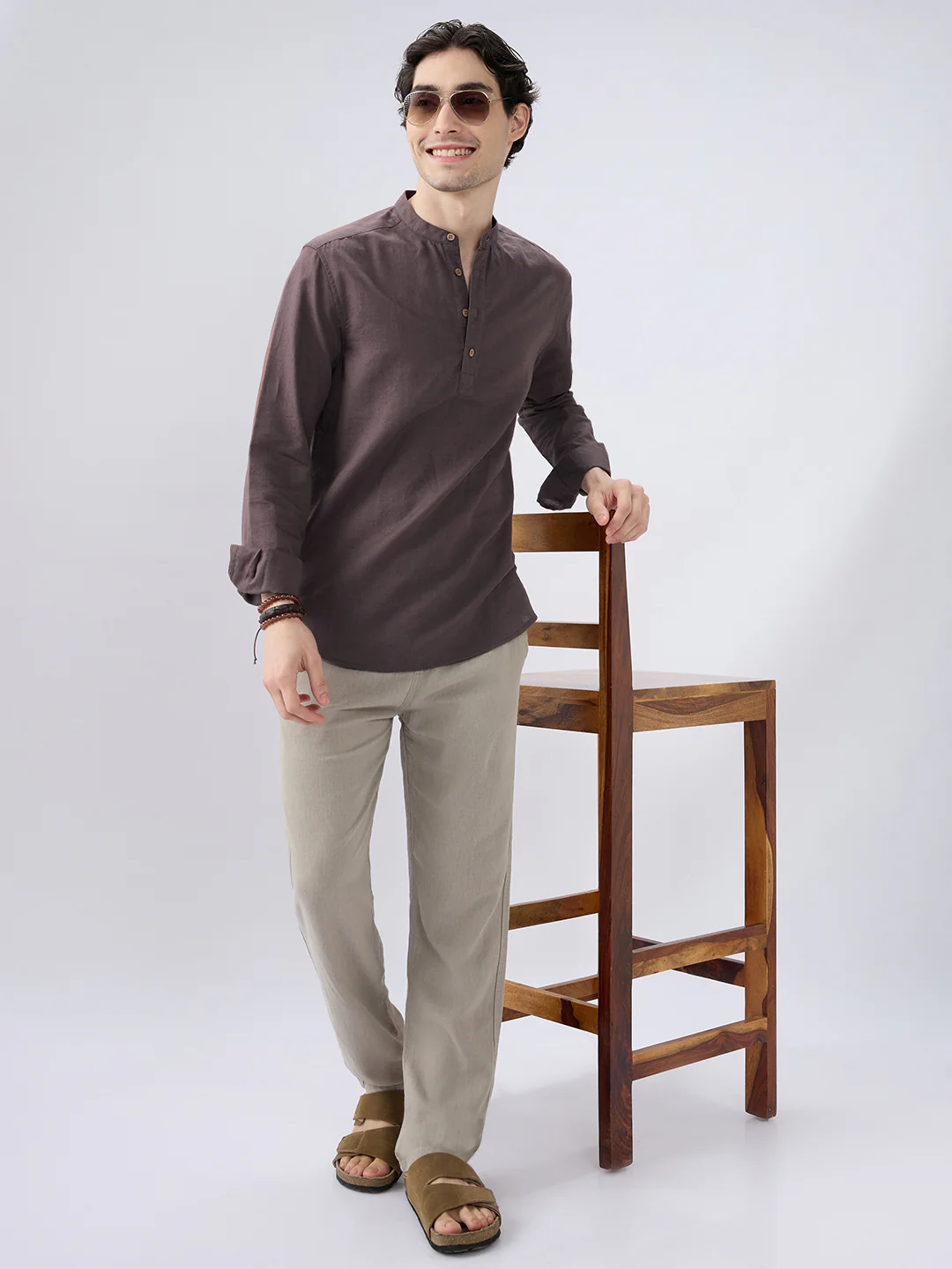 Deep Brown Everyday Linen Kurta - Image 8