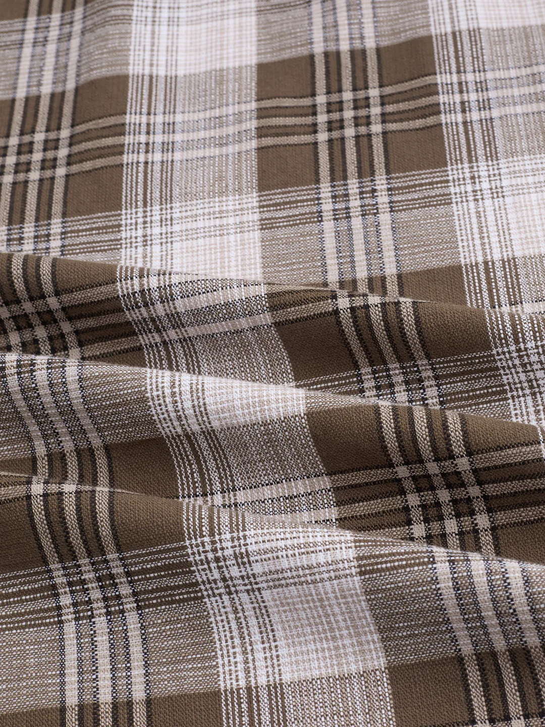 Deep Brown & White Plaid Checks Boxy Fit Crop Shirt - Image 3