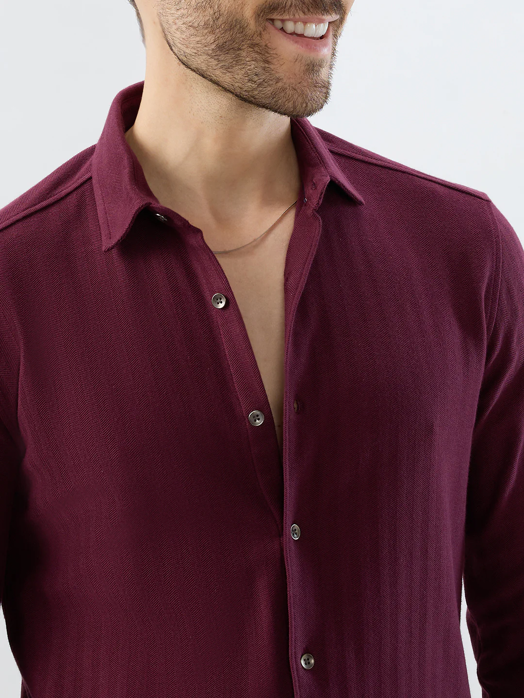 Deep Maroon Herringbone Knit Shirt - Image 3