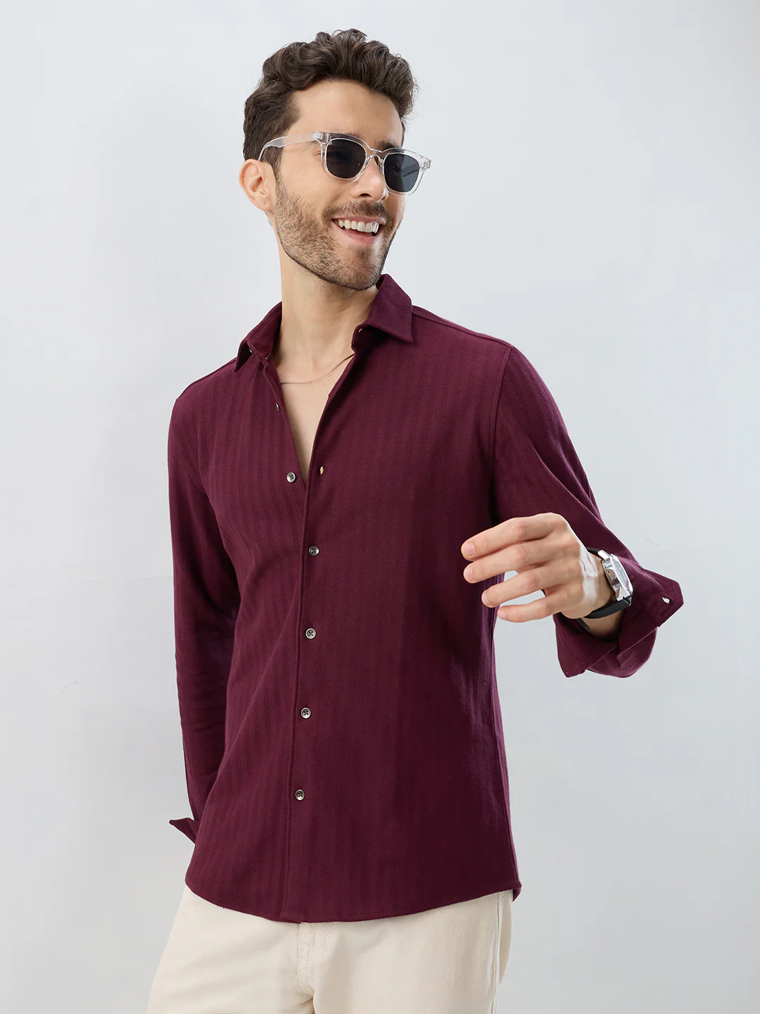 Deep Maroon Herringbone Knit Shirt - Image 4