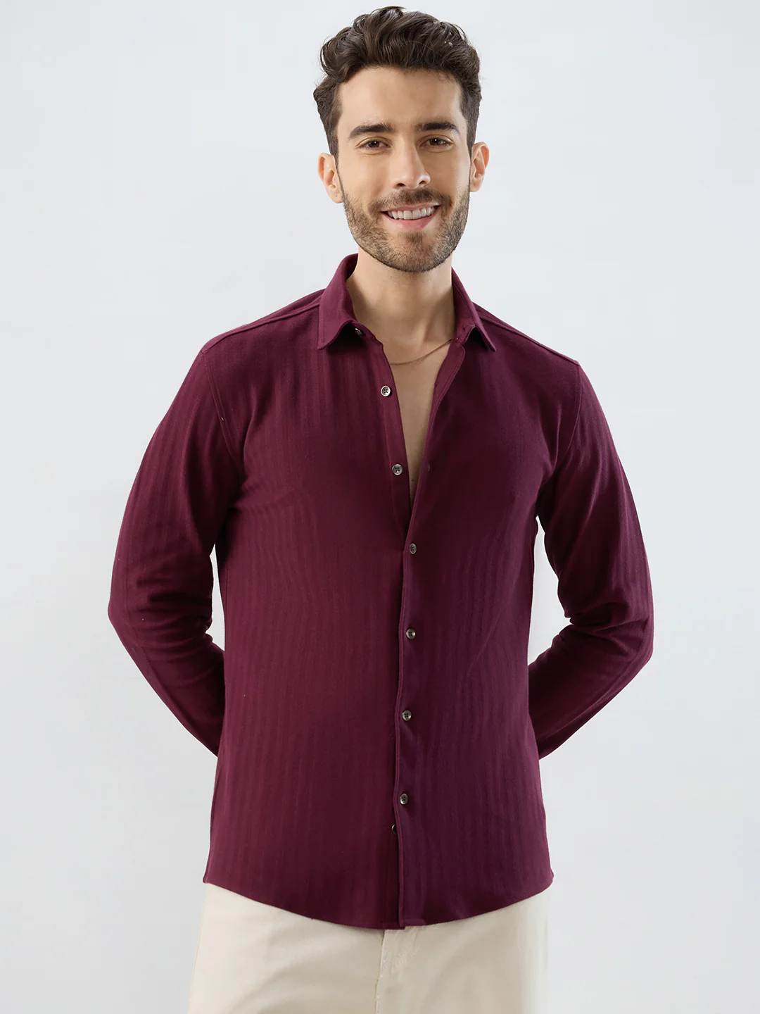 Deep Maroon Herringbone Knit Shirt - Image 5