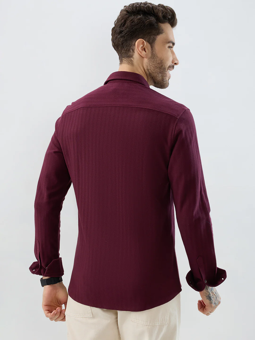 Deep Maroon Herringbone Knit Shirt - Image 7