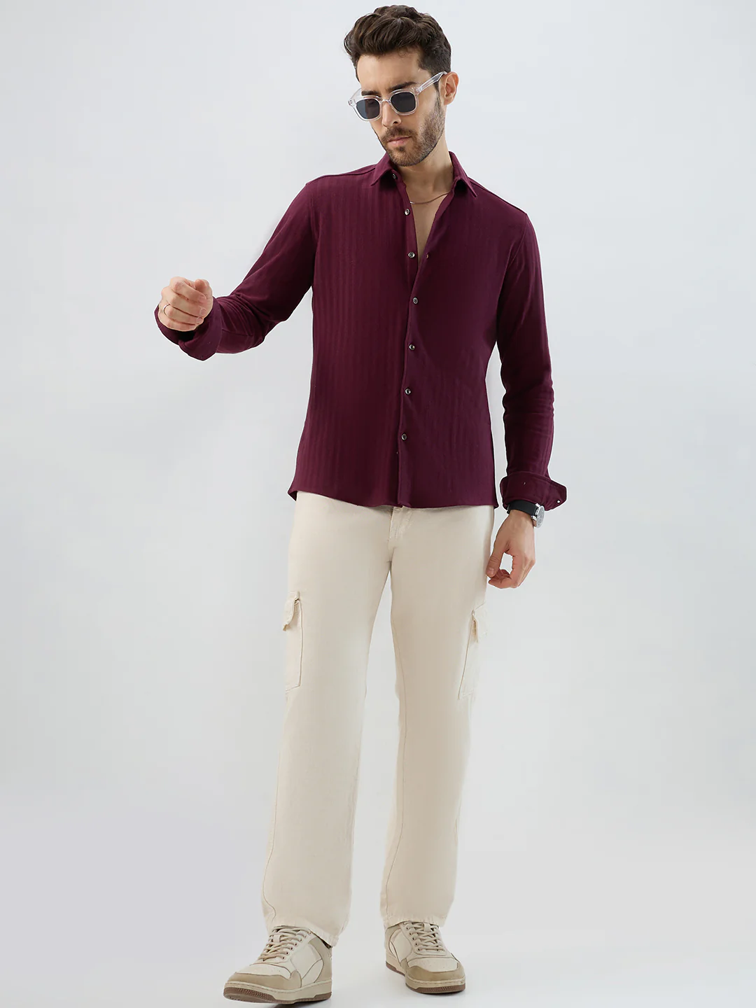 Deep Maroon Herringbone Knit Shirt - Image 8