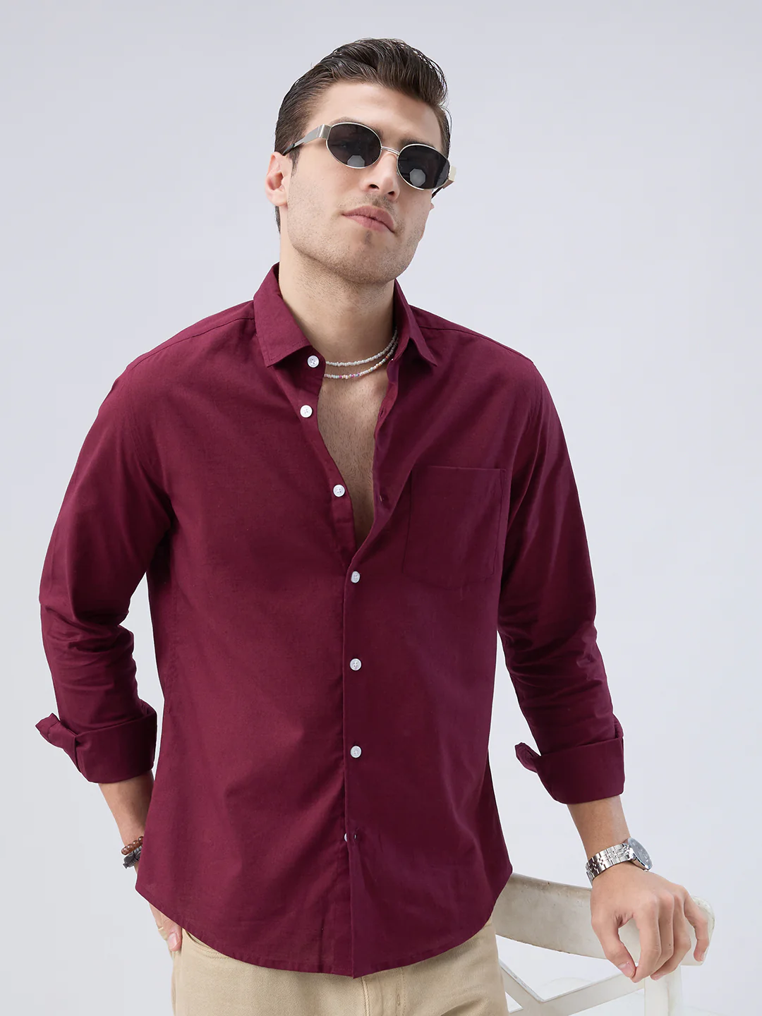 Deep Maroon Slub Essence Shirt - Image 2
