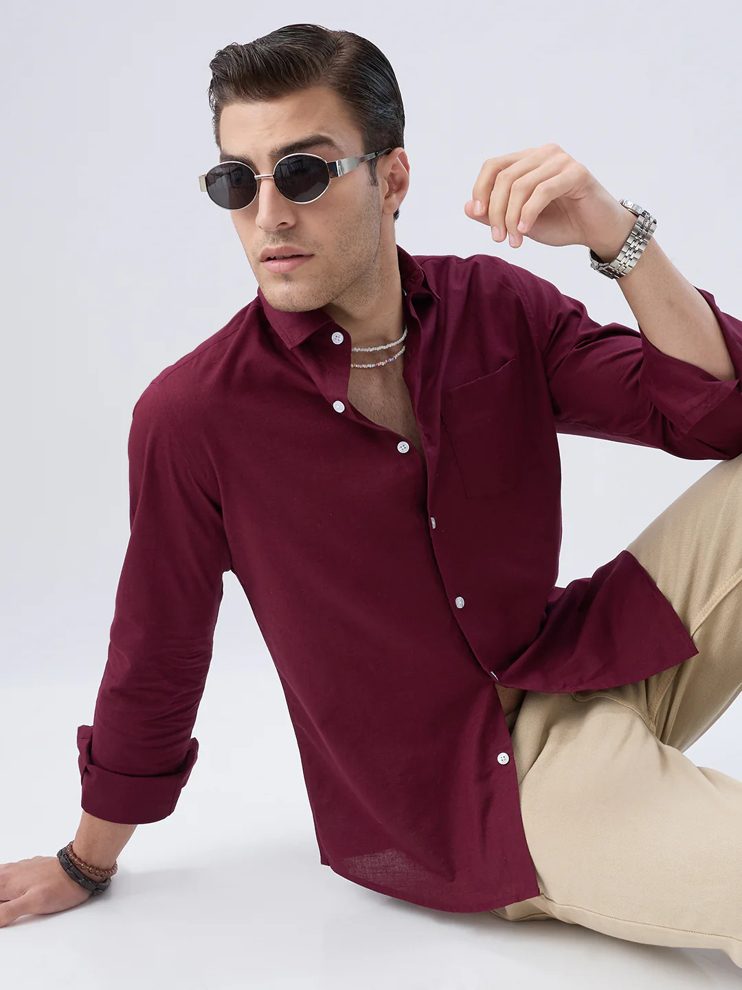 Deep Maroon Slub Essence Shirt - Image 4