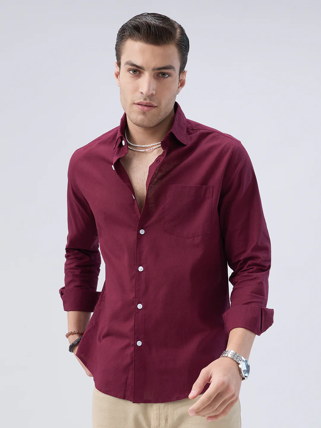 Deep Maroon Slub Essence Shirt - Image 5