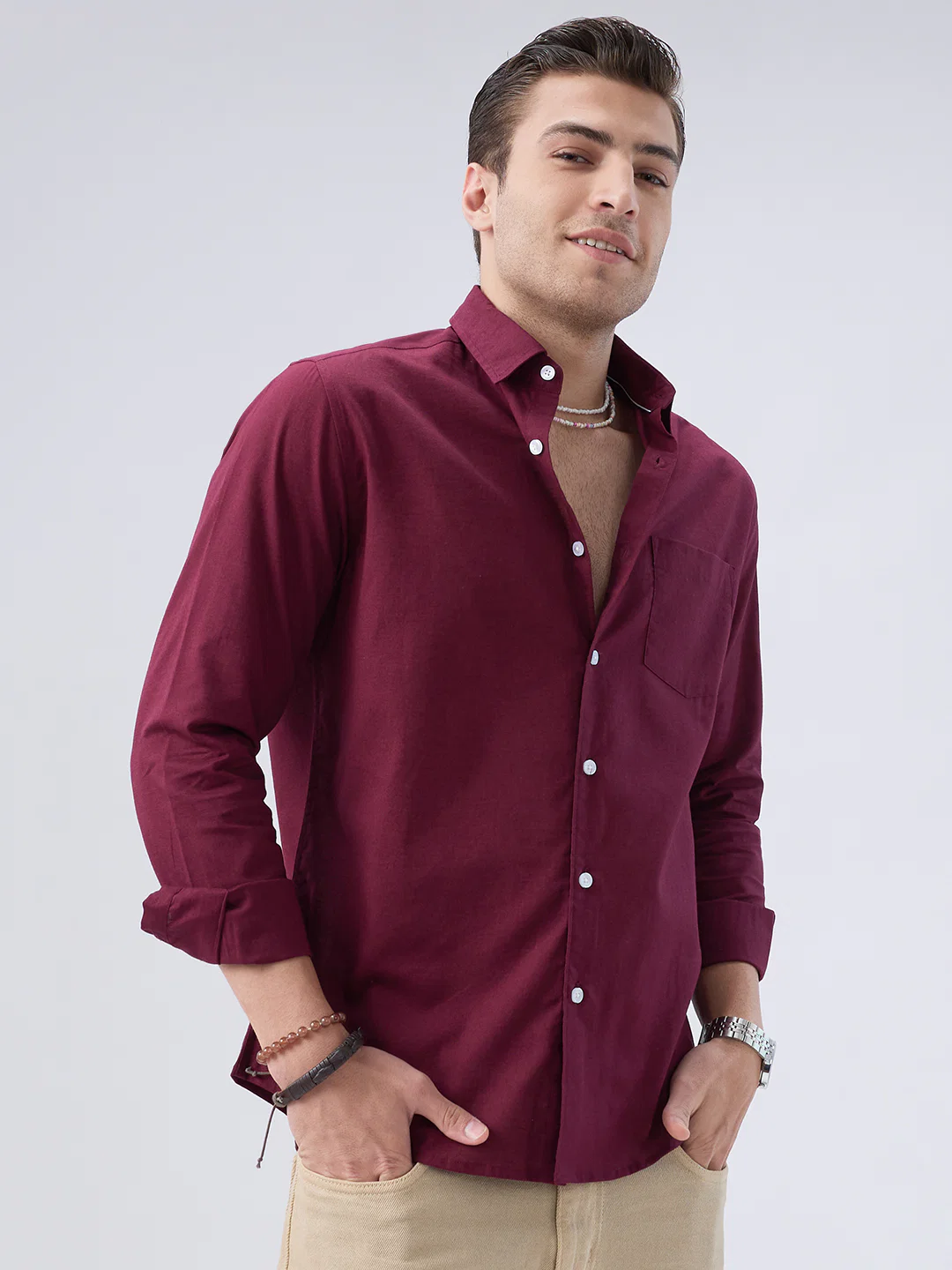 Deep Maroon Slub Essence Shirt - Image 6