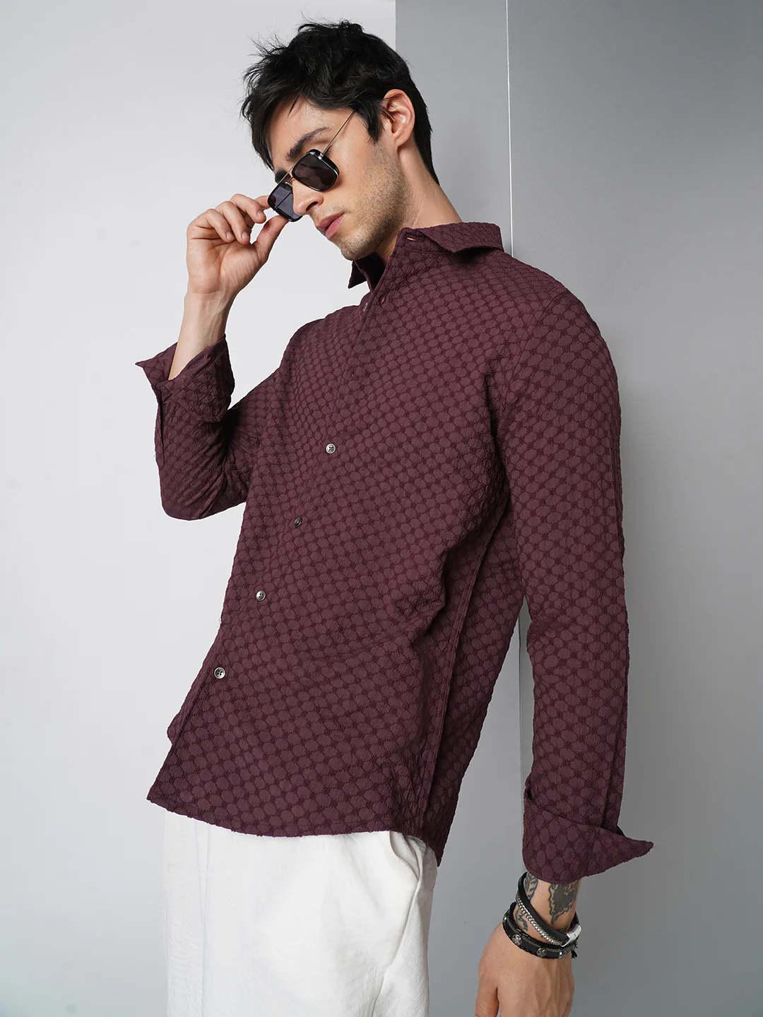 Deep Maroon Textured Shirt - Image 4