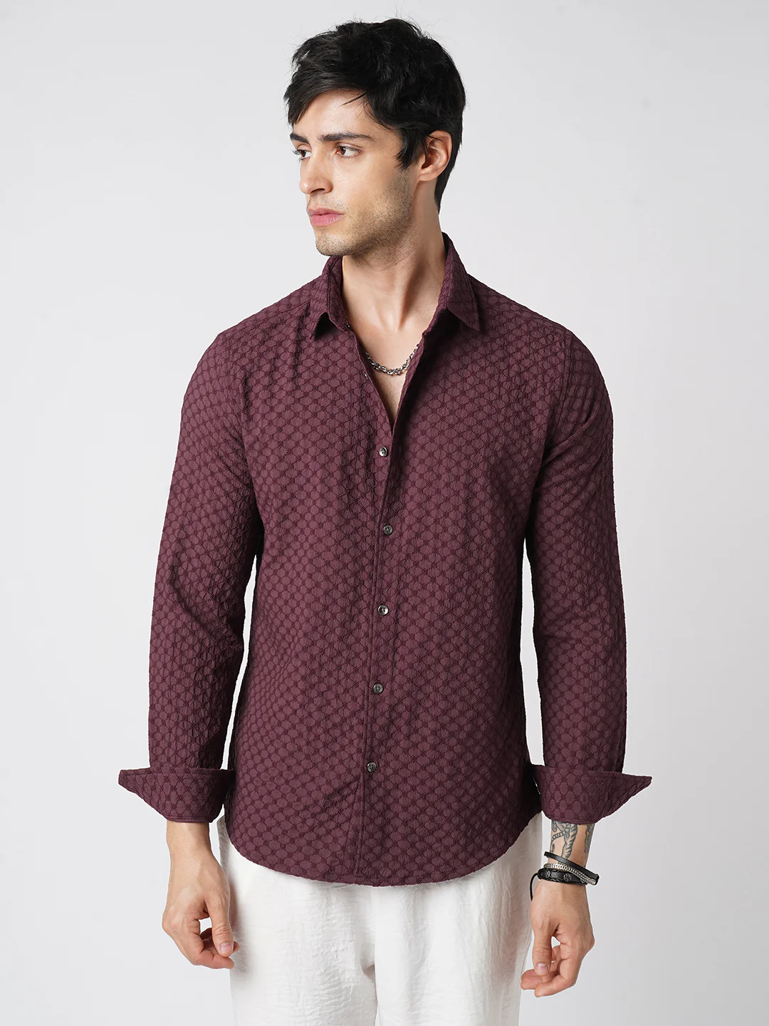 Deep Maroon Textured Shirt - Image 5