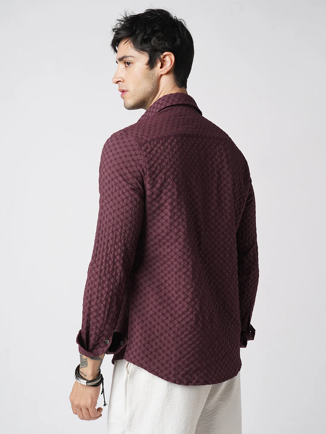 Deep Maroon Textured Shirt - Image 7
