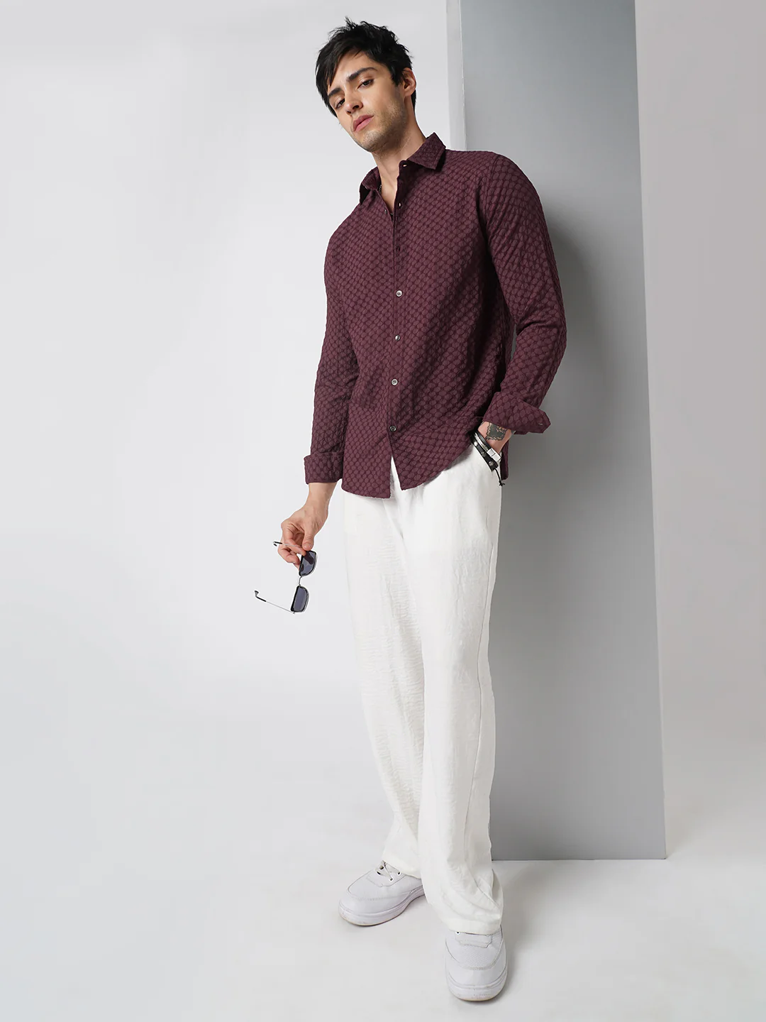 Deep Maroon Textured Shirt - Image 8