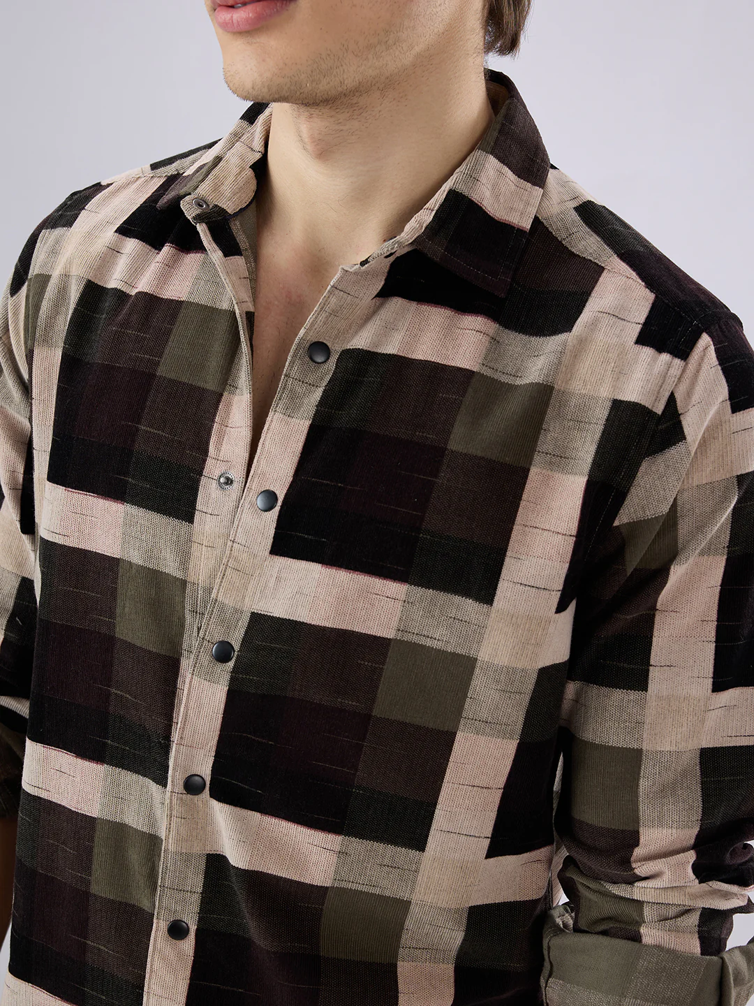 Deep Olive & Brown Crossweave Corduroy Shirt - Image 3