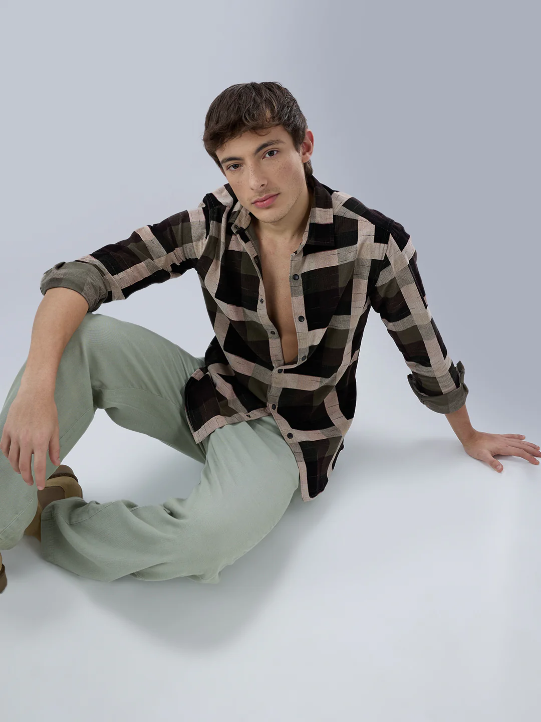 Deep Olive & Brown Crossweave Corduroy Shirt - Image 4