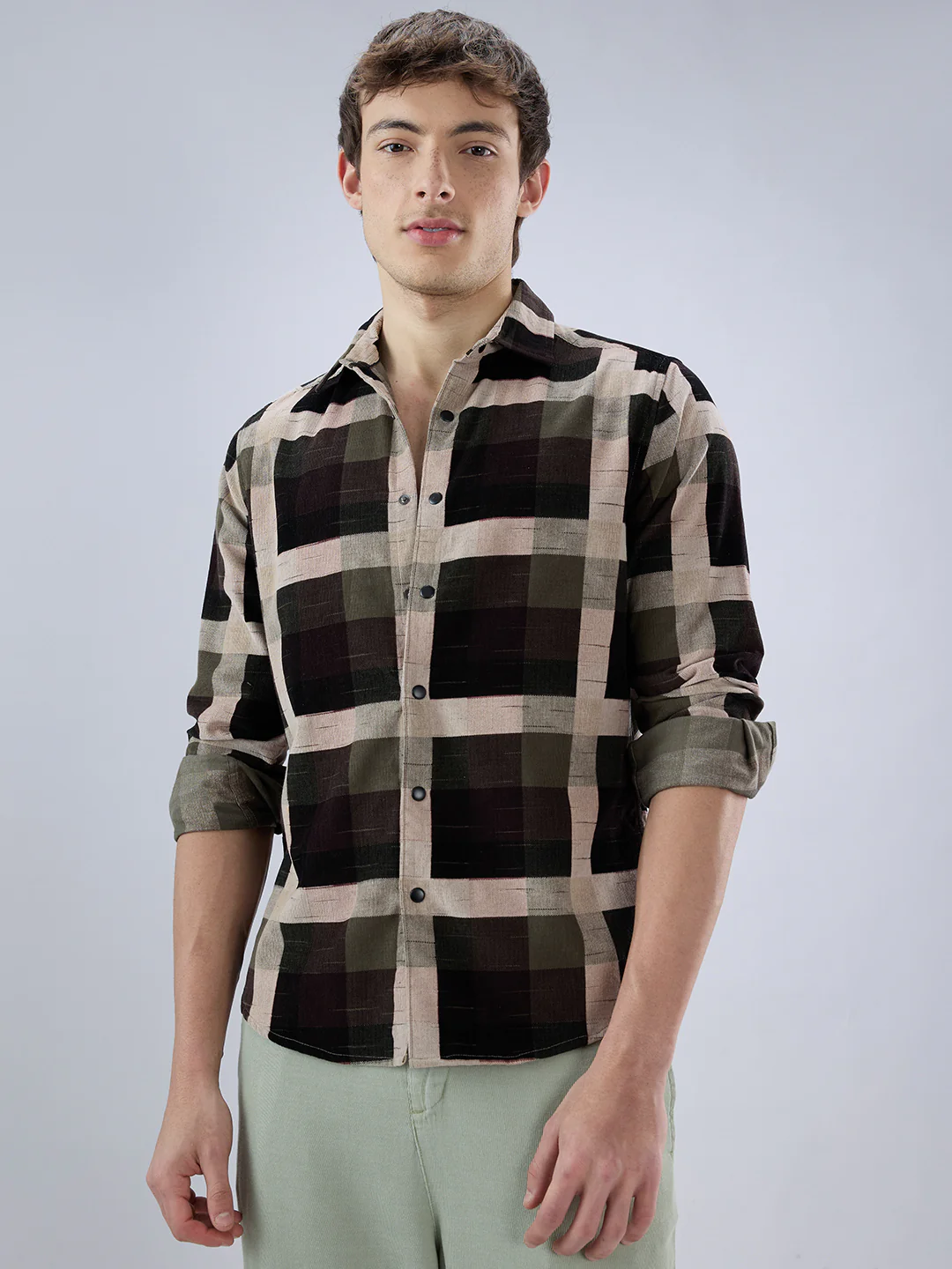Deep Olive & Brown Crossweave Corduroy Shirt - Image 5