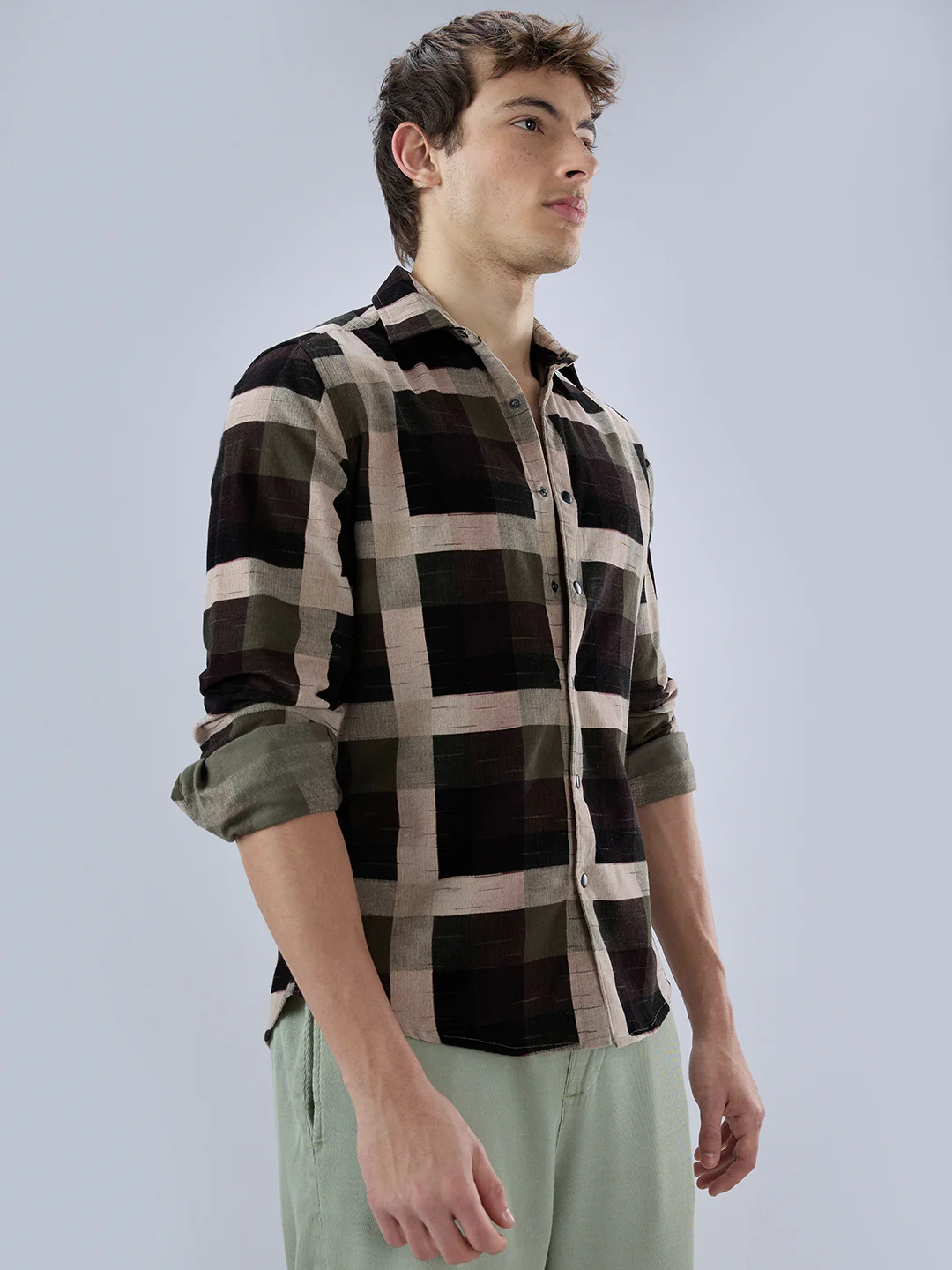 Deep Olive & Brown Crossweave Corduroy Shirt - Image 6